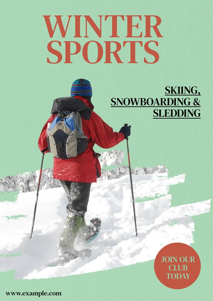 Winter sports poster template, editable text and design