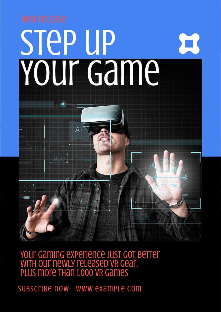 Gaming experience poster template, editable text and design