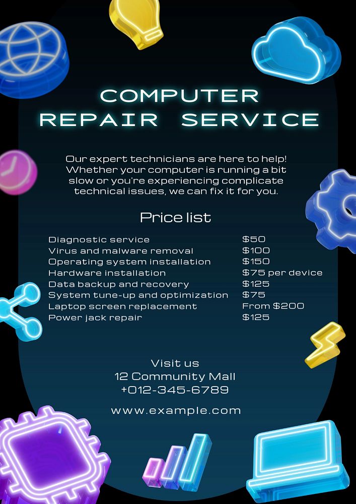 Computer service poster template, editable text