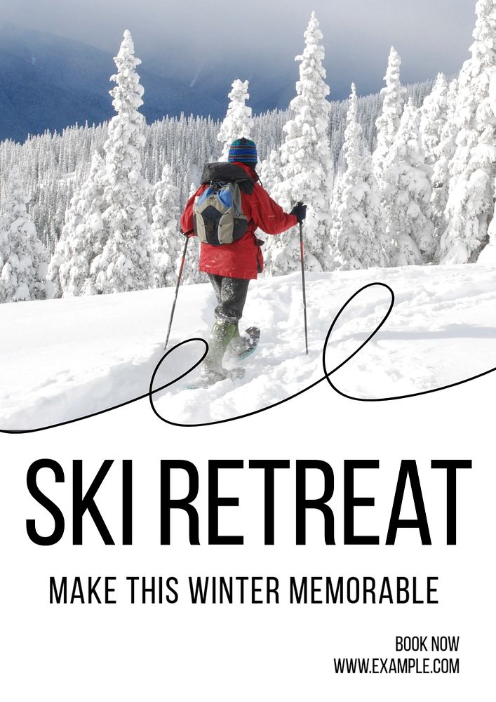 Ski retreat  poster template, editable text and design