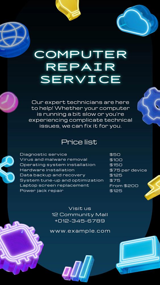 Computer service social story template, editable design