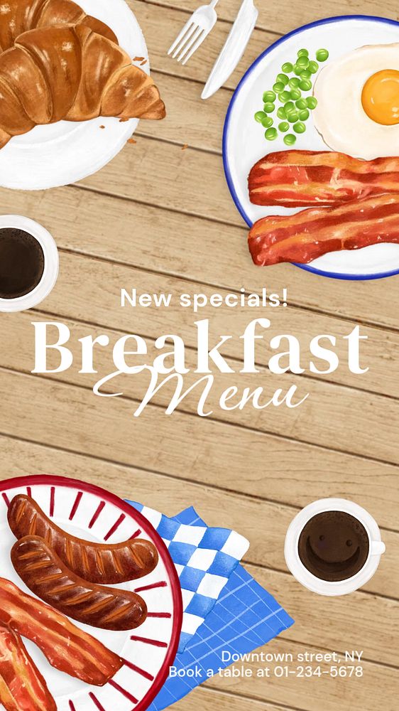 Breakfast menu Instagram story template, editable text