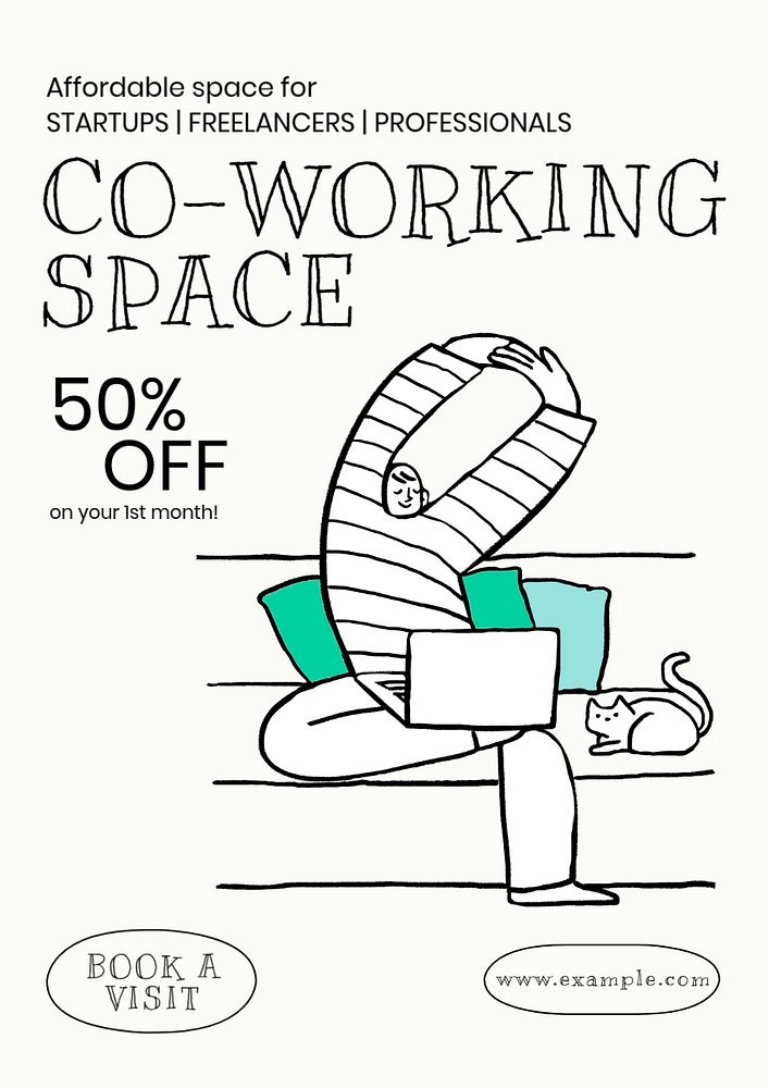 Co-working space  poster template, editable text and design