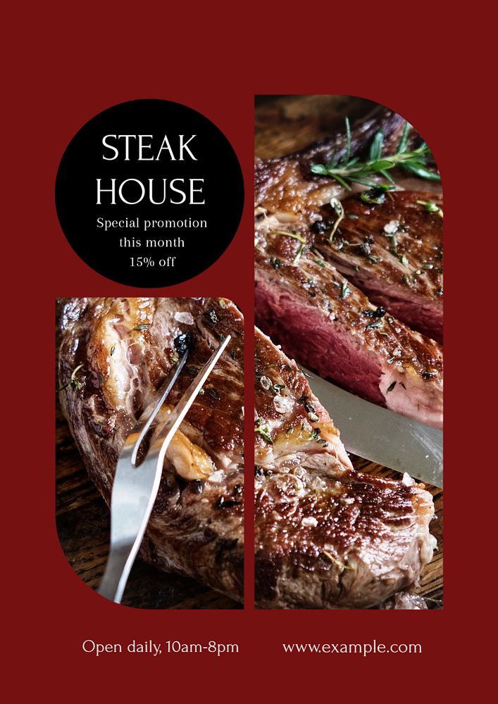 Steakhouse restaurant poster template, editable text and design