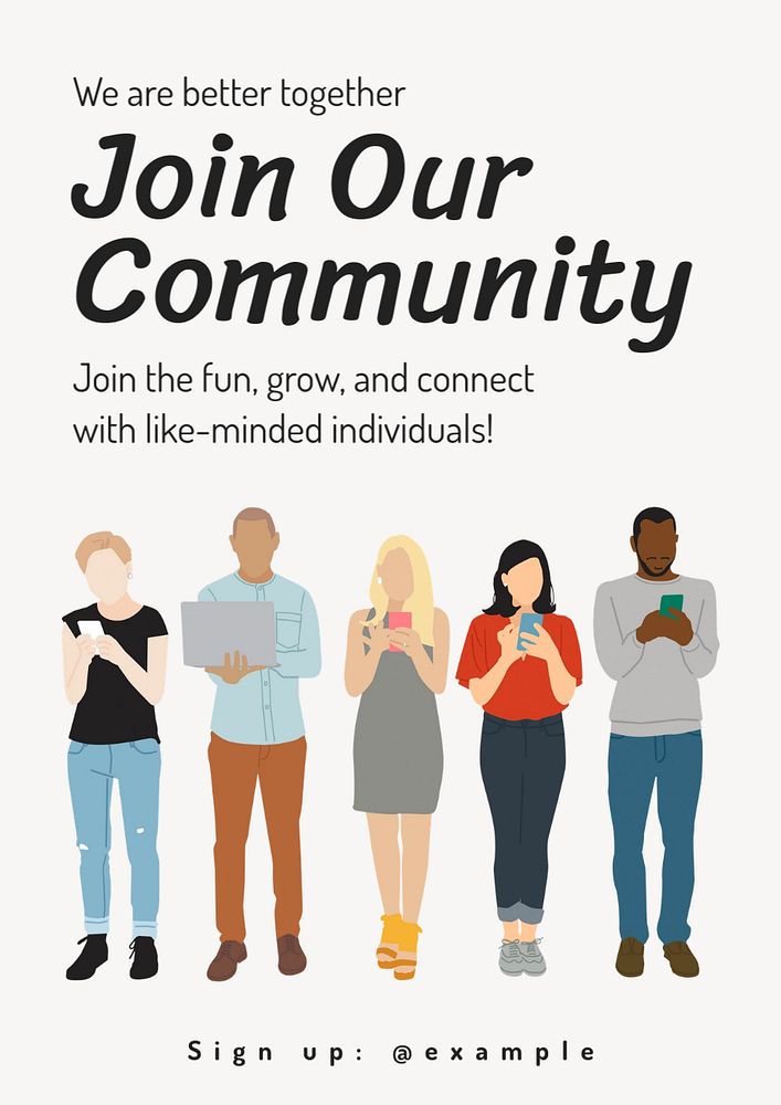 Join our community poster template, editable text and design