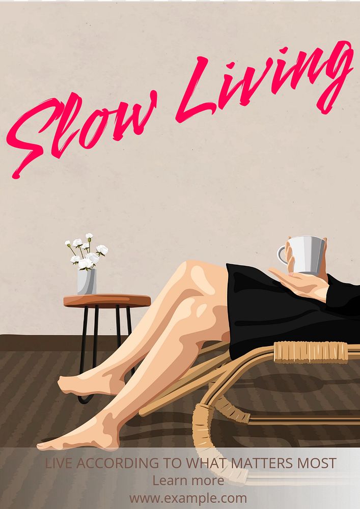 Slow living poster template, editable text and design