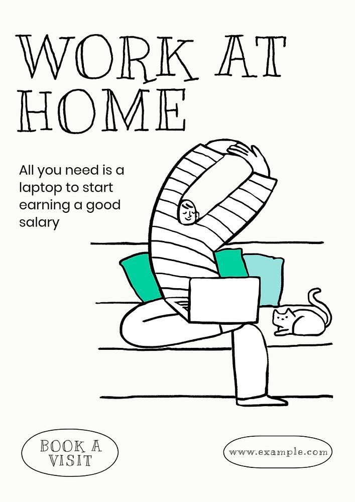 Work at home  poster template, editable text and design