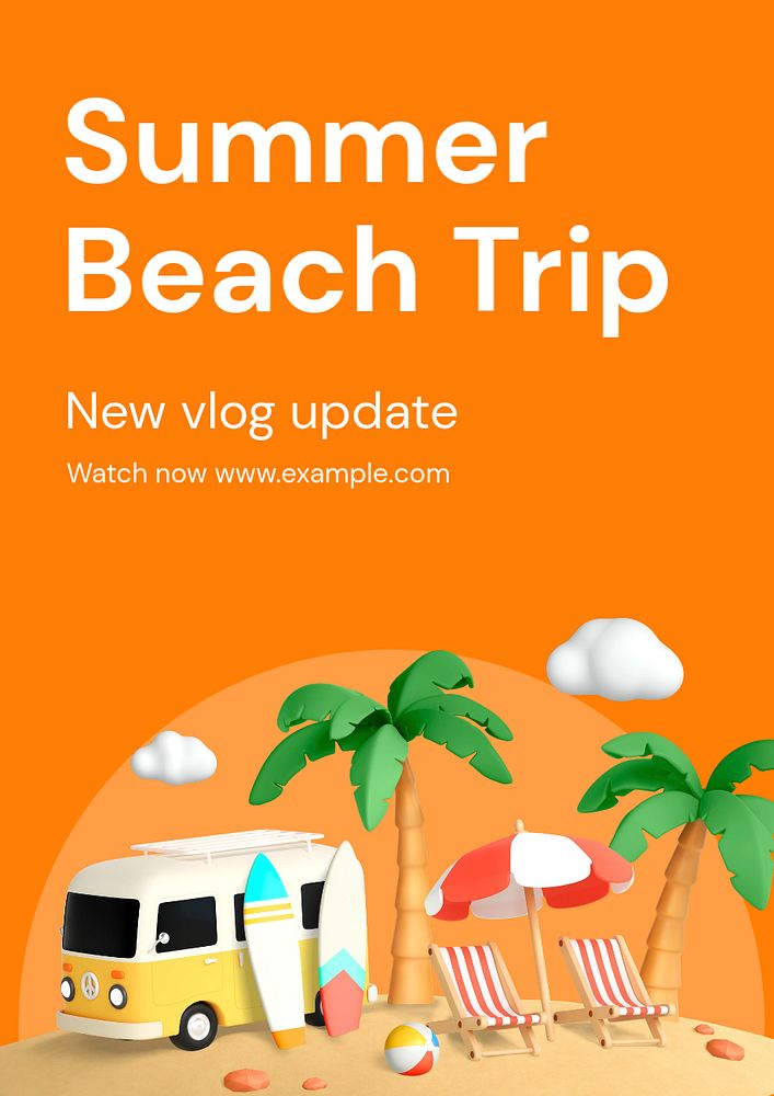 Summer beach trip poster template, editable text and design