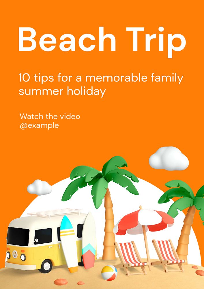 Beach trip poster template, editable text and design