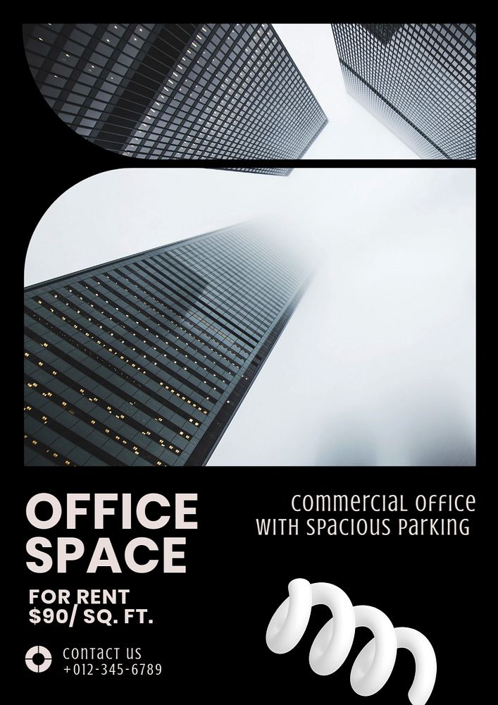 Office space poster template, editable text and design