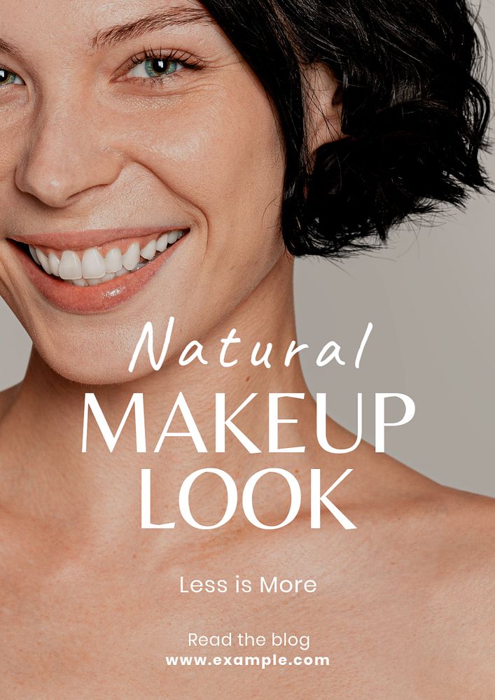 Natural makeup look poster template, editable text and design