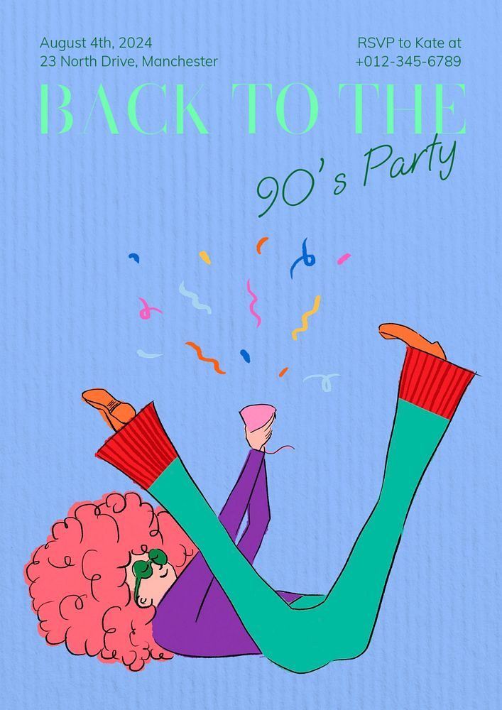 90s party  poster template, editable text and design