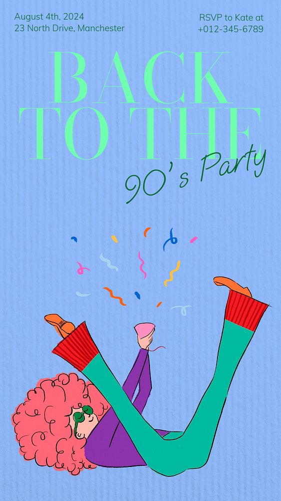 90s party  Instagram story template, editable text