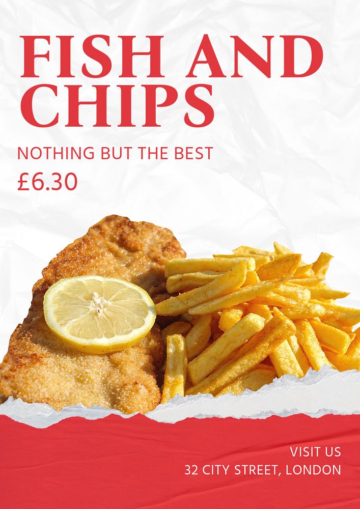 Fish and chips  poster template, editable text and design