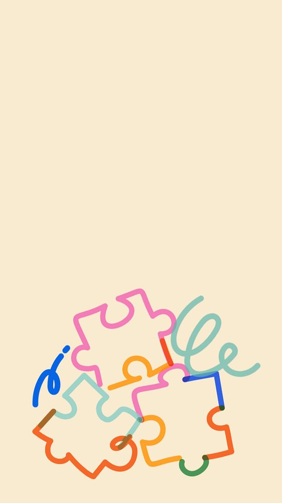 Puzzle pieces doodle, yellow iPhone wallpaper, editable design