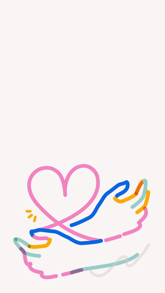 Hugging hands doodle, white iPhone wallpaper, editable design