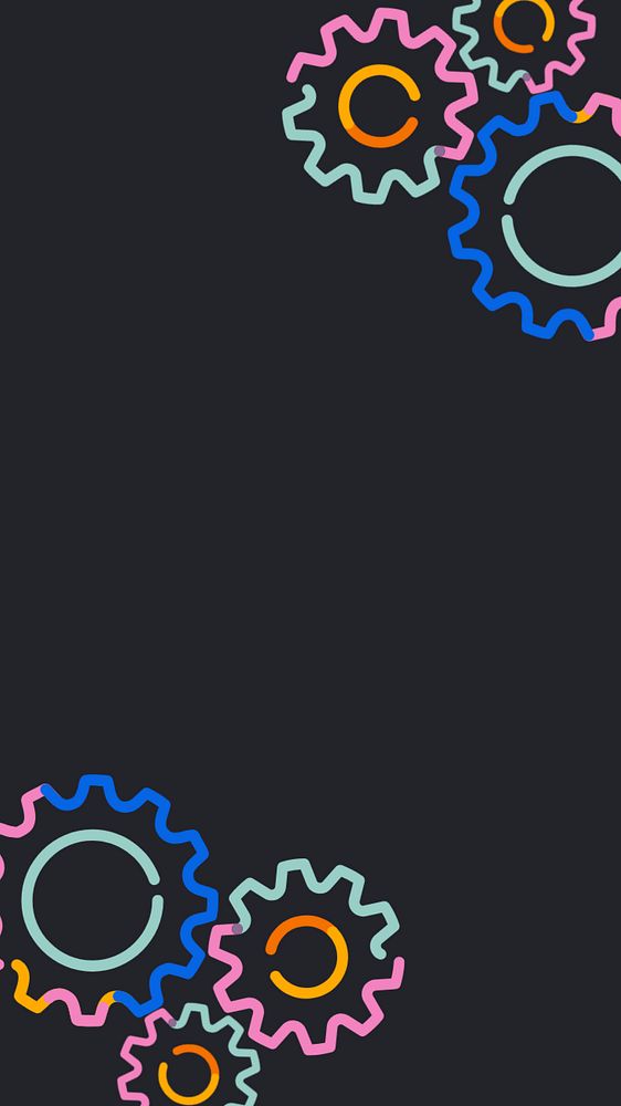 Colorful gears doodle, black android wallpaper, editable design