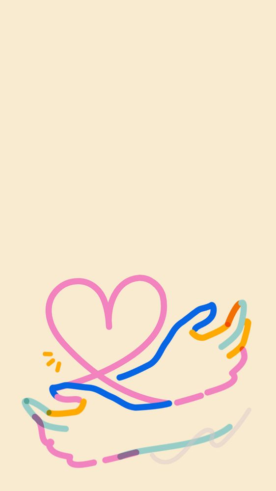 Hugging hands doodle, yellow iPhone wallpaper, editable design