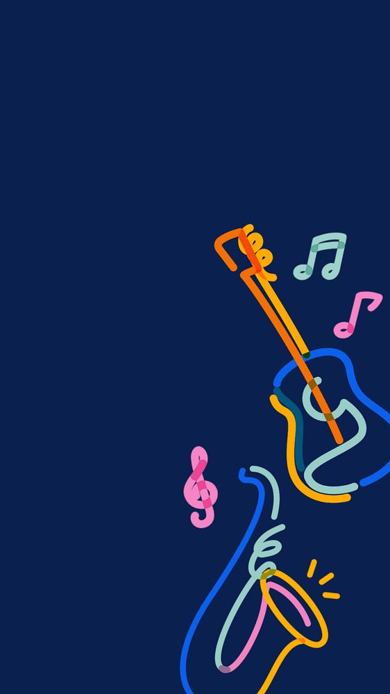 Music instruments doodle border, blue phone wallpaper, editable design