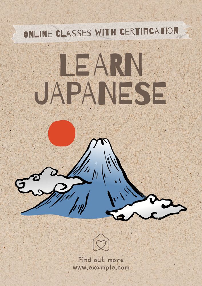 Learn Japanese online  poster template, editable text and design