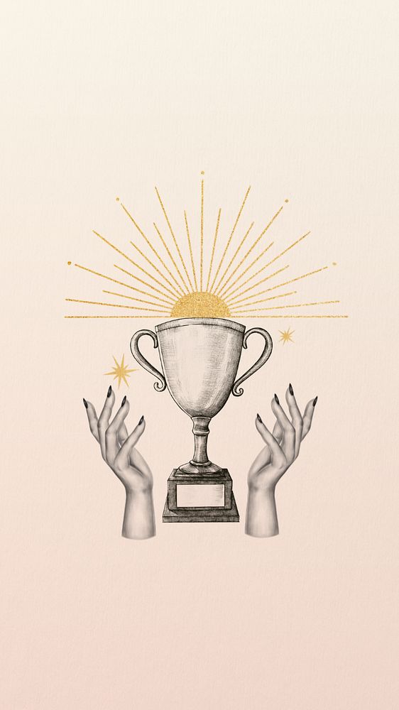 Trophy illustration, gradient iPhone wallpaper, editable design