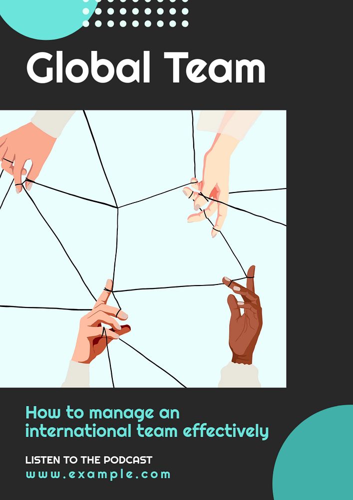 Global team  poster template, editable text and design