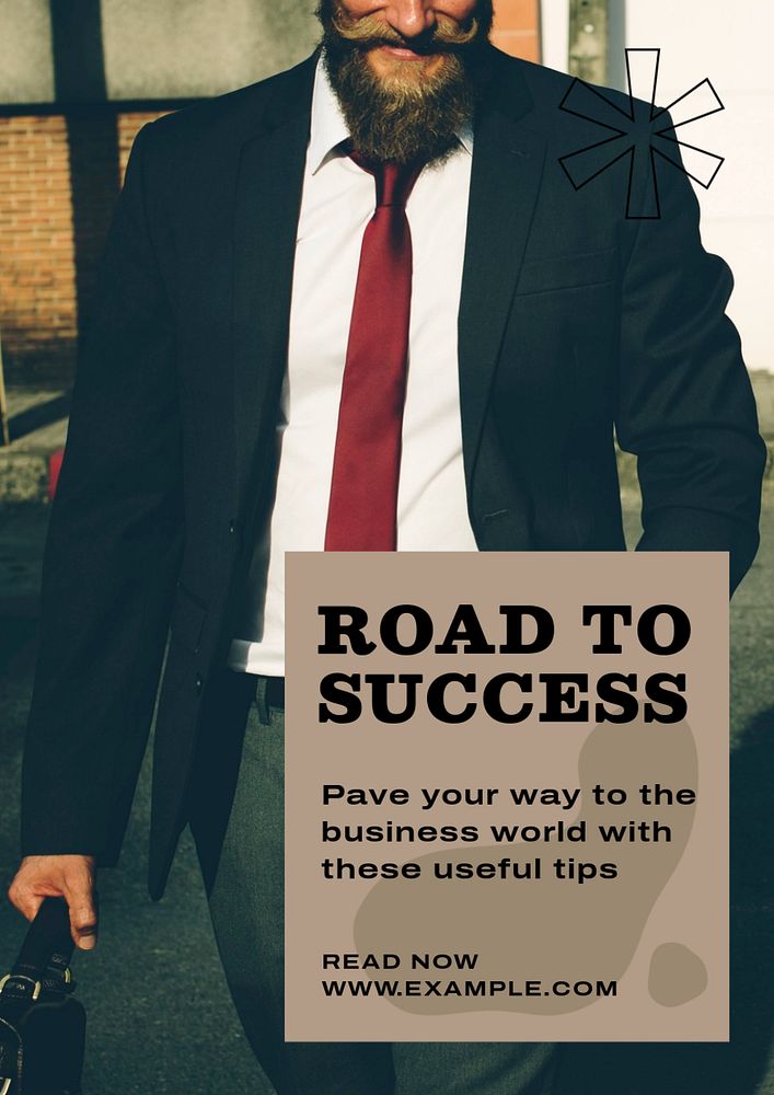 Road to success  poster template, editable text and design