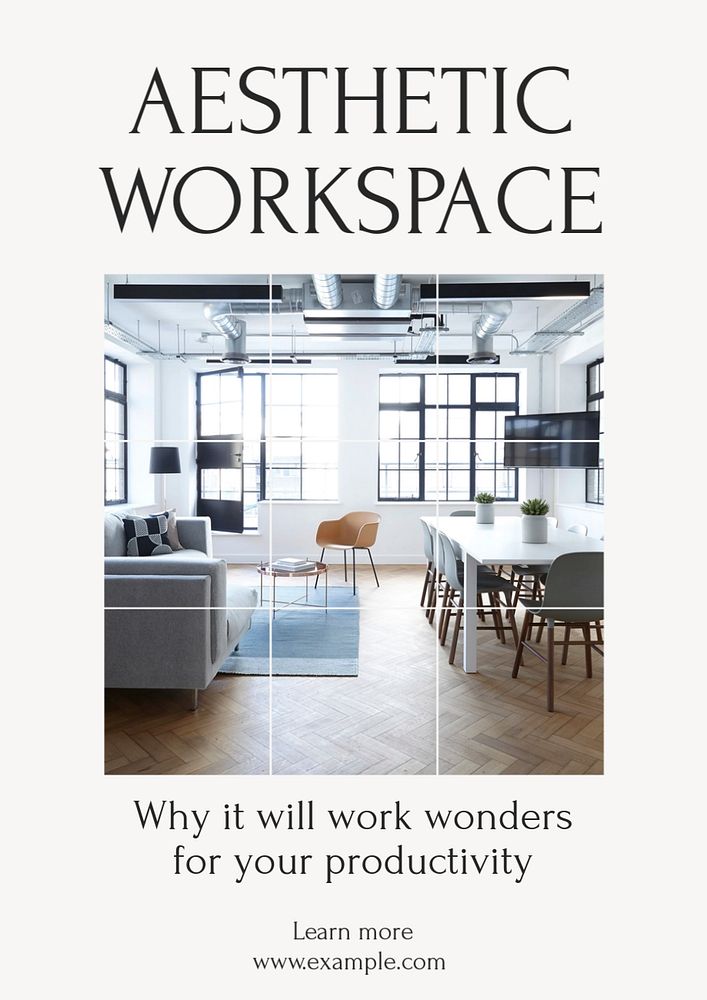 Aesthetic workspace  poster template, editable text and design