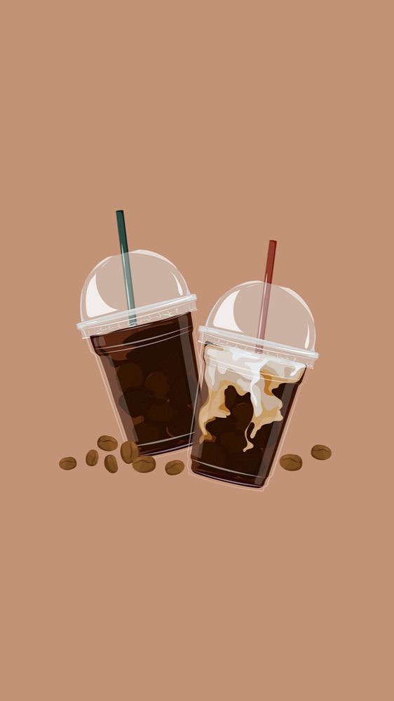 Coffee cups mobile wallpaper, editable morning drink illustration design