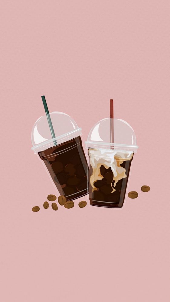 Iced coffee mobile wallpaper, editable morning drink illustration design