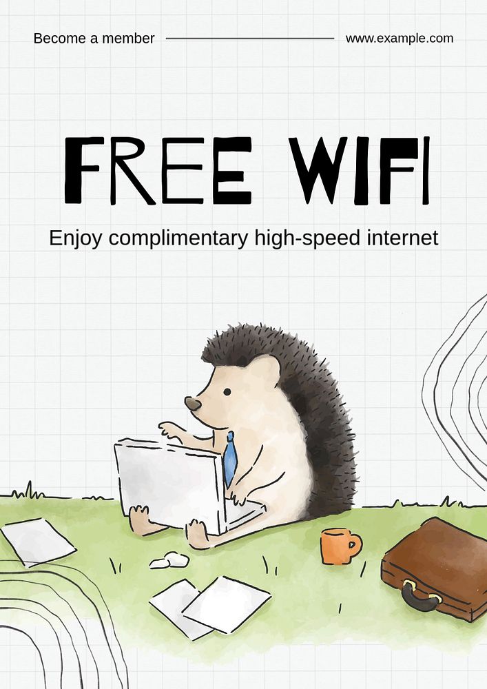 Free wifi  poster template, editable text and design