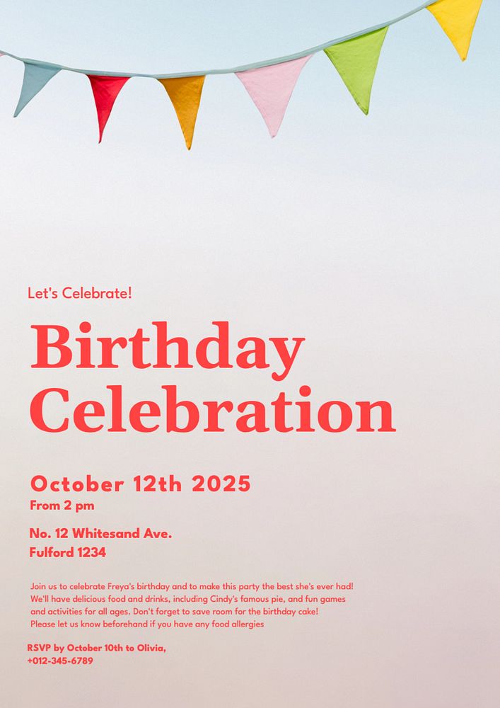 Birthday celebration poster template, editable text and design