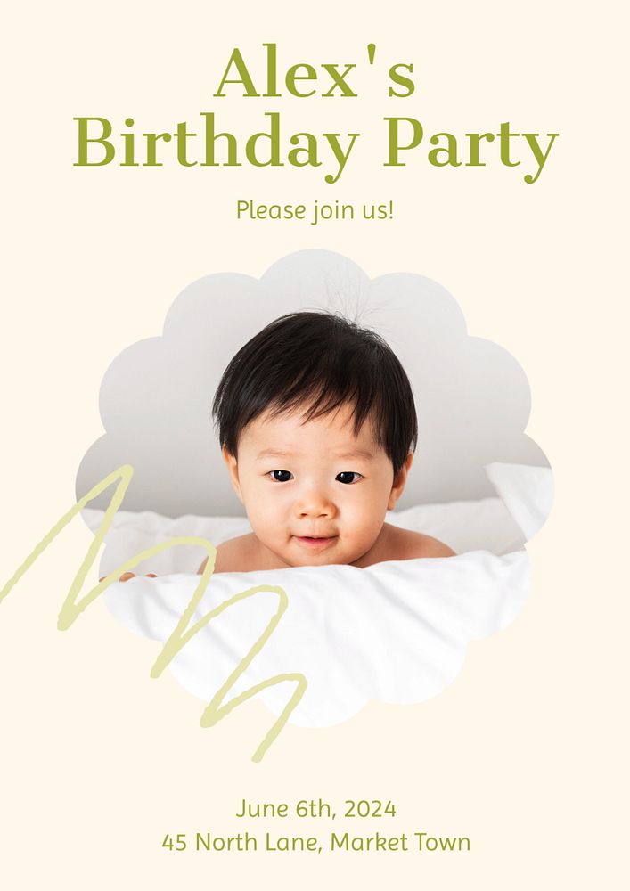 Birthday party poster template, editable text and design