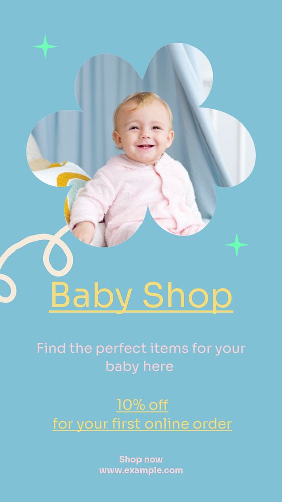 Baby shop Instagram story template, editable text