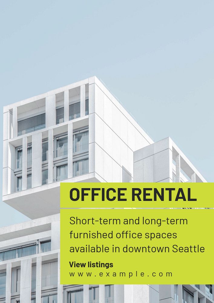 Office rental  poster template, editable text and design