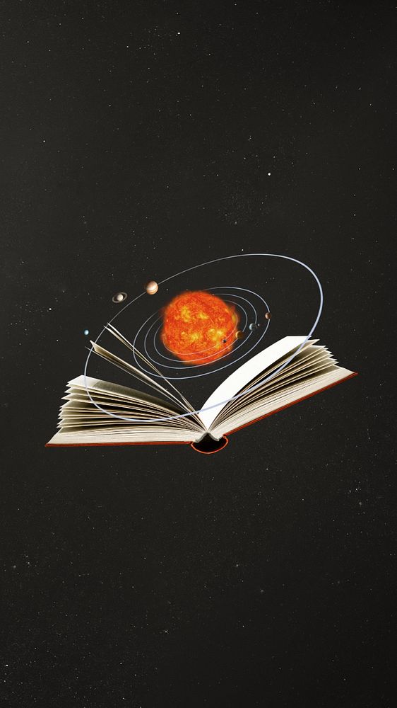 Astronomy education iPhone wallpaper, open book editable remix