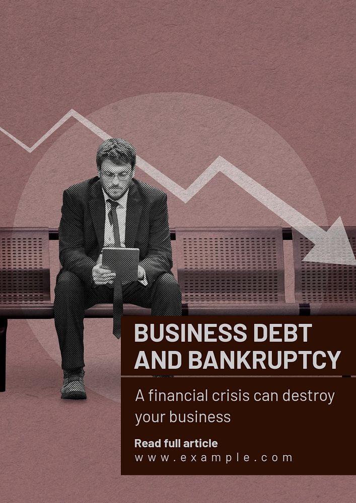 Business debt & bankruptcy  poster template, editable text and design