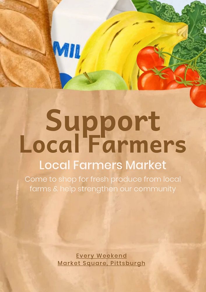 Support local farmers poster template, editable text and design