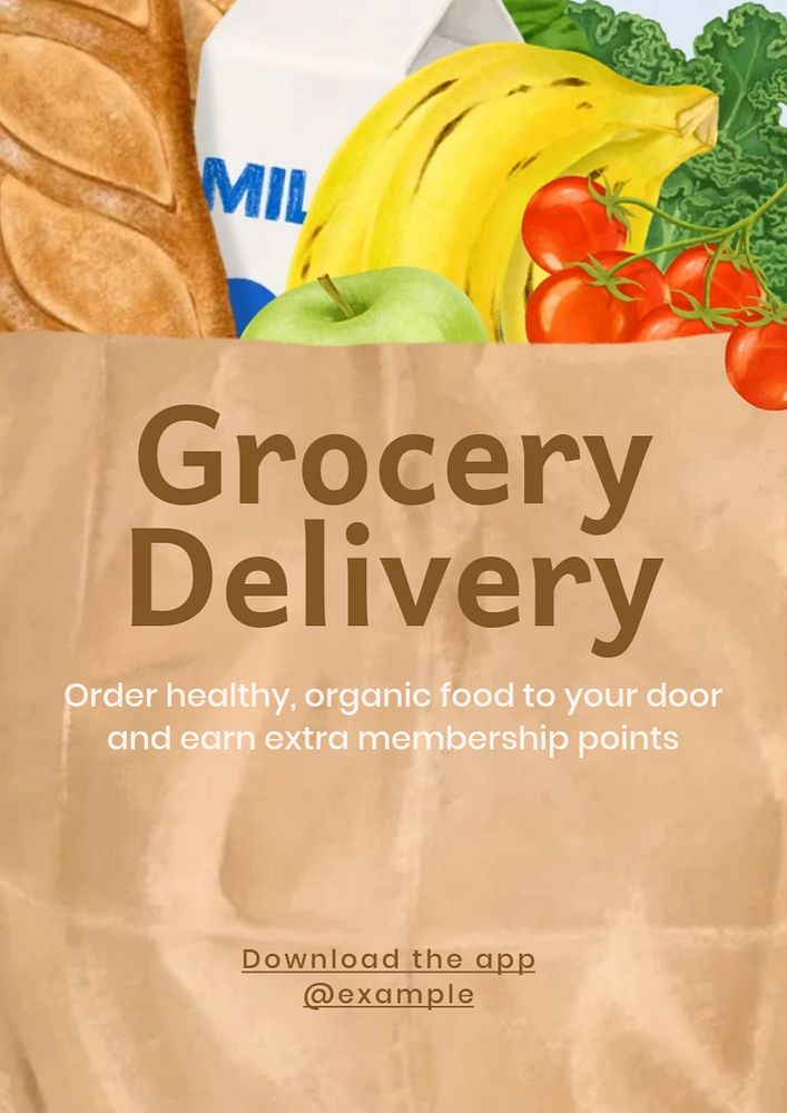 Grocery delivery poster template, editable text and design