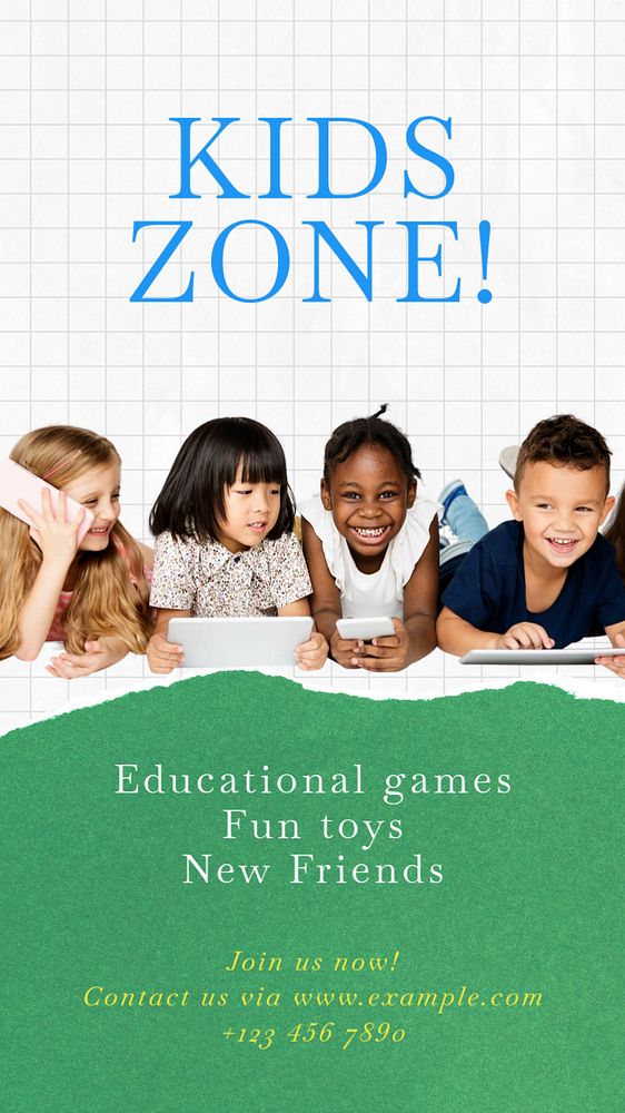 Kids zone  Instagram story template, editable text