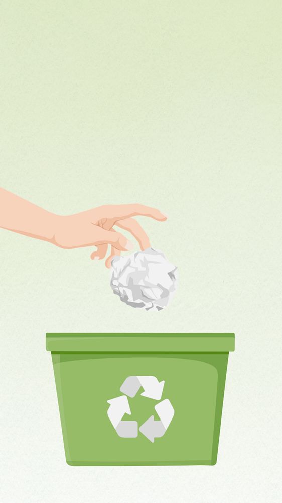 Environment mobile wallpaper, editable paper recycle trash can illustration design