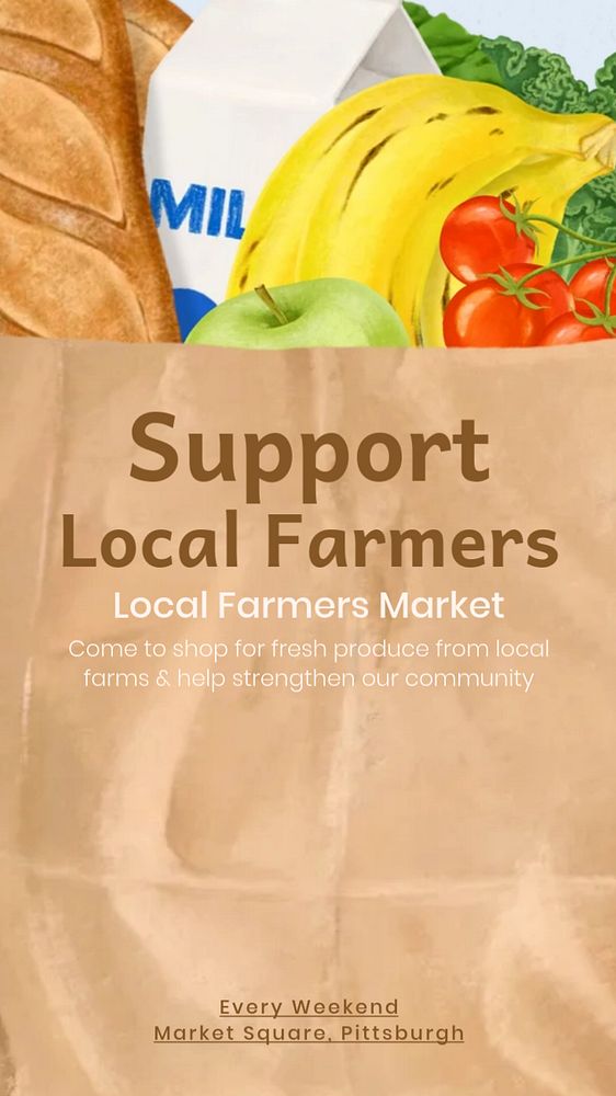 Support local farmers Instagram story template, editable text