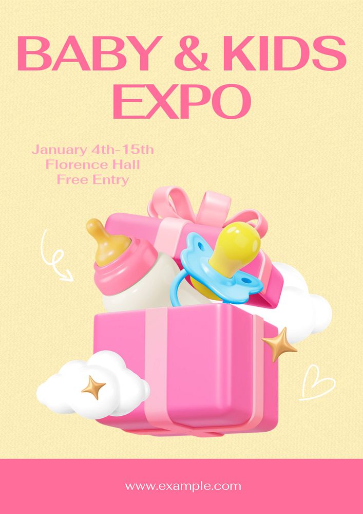 Baby & kids expo poster template, editable text and design