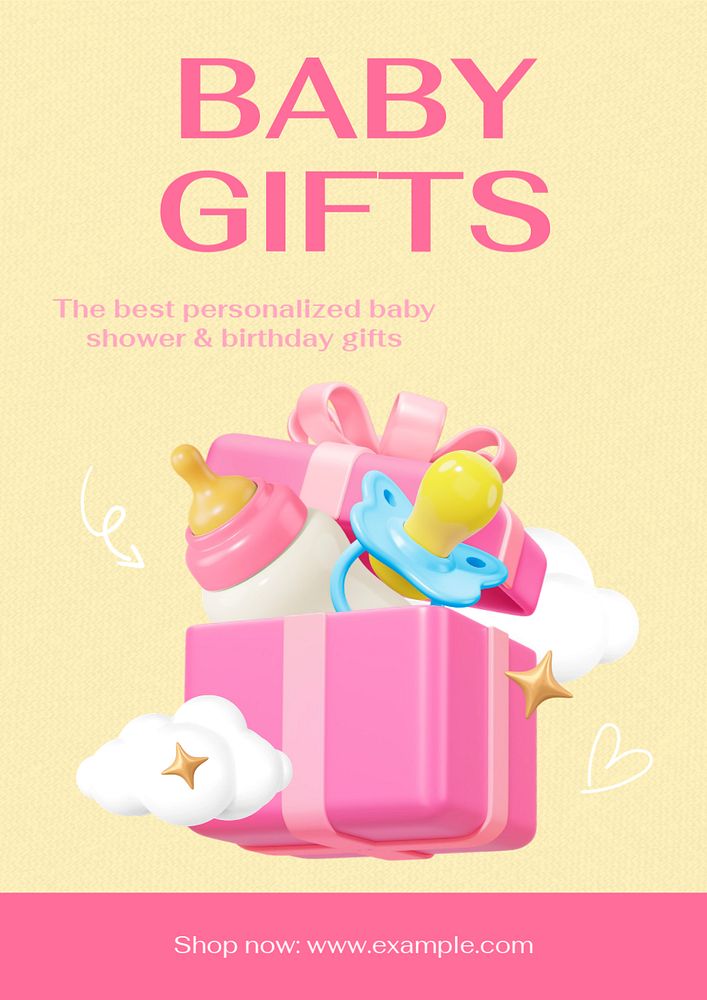 Baby gifts poster template, editable text and design