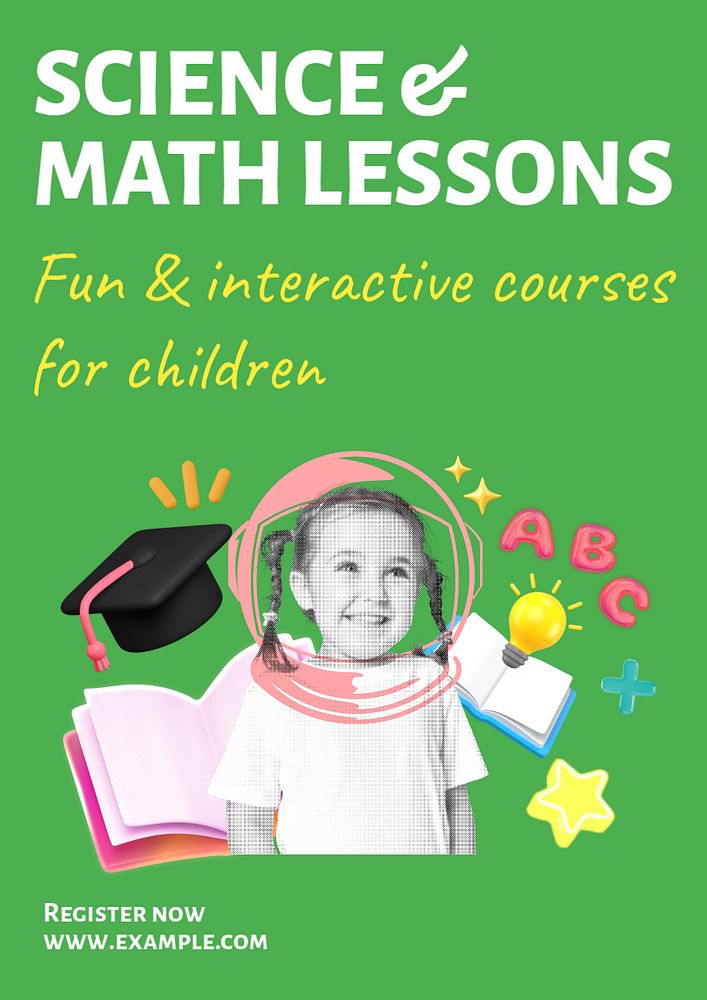 Science & math lessons  poster template, editable text and design