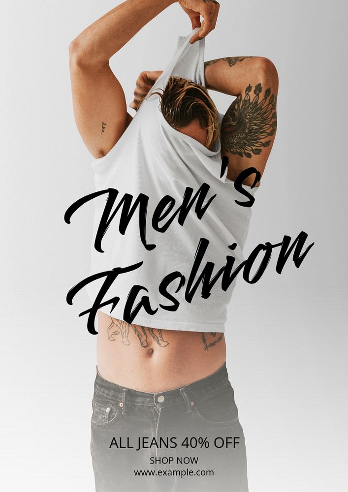 Men's fashion poster template, editable text and design