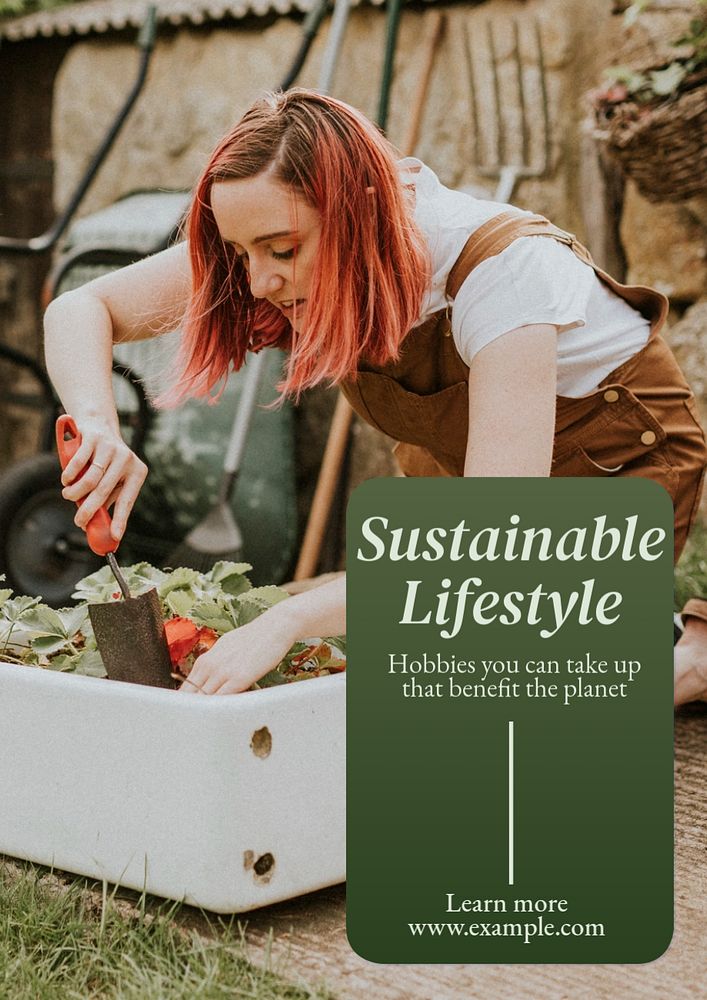 Sustainable lifestyle  poster template, editable text and design