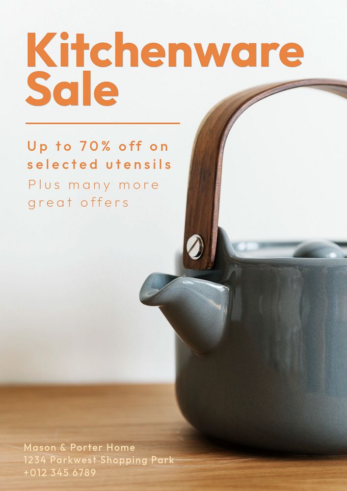 Kitchenware sale poster template, editable text and design