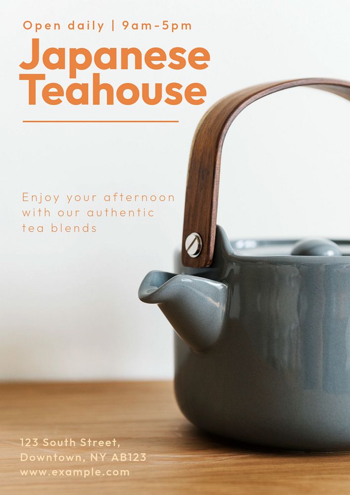 Japanese teahouse poster template, editable text and design