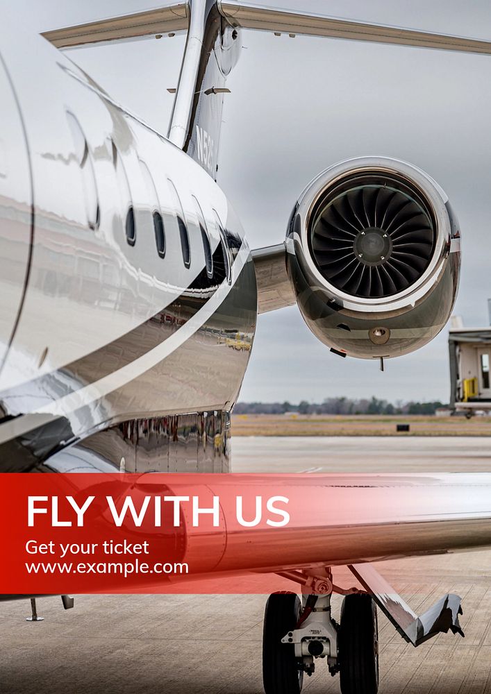 Fly with us  poster template, editable text and design